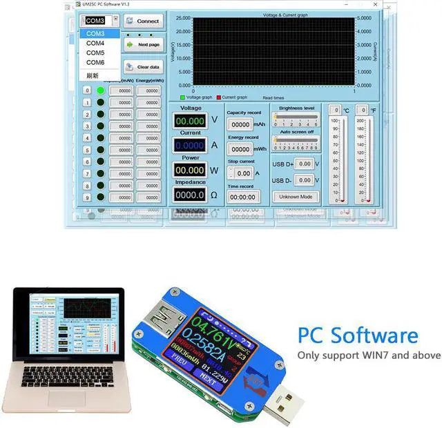 Alt view image 5 of 7 - RD UM25 USB 2.0 Type- C Color LCD Display Tester Digital Voltmeter Ammeter Usb Tester Current Voltage Meter Battery Charge Cable Impedance Resistance Measure No Communication Version
