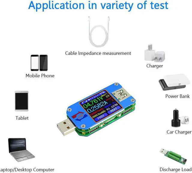 Alt view image 4 of 7 - RD UM25 USB 2.0 Type- C Color LCD Display Tester Digital Voltmeter Ammeter Usb Tester Current Voltage Meter Battery Charge Cable Impedance Resistance Measure No Communication Version