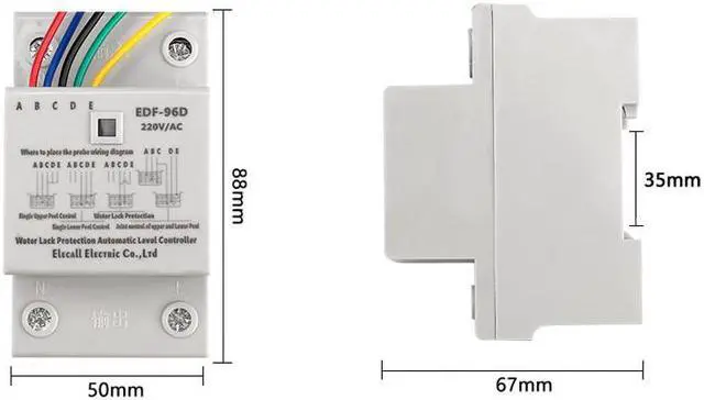 Alt view image 3 of 6 - ELECALL EDF-96D Din Rail Mount Float Switch Auto Water Level Controller AC220V 5A Water Pump Controller - 5M Sensor Cables