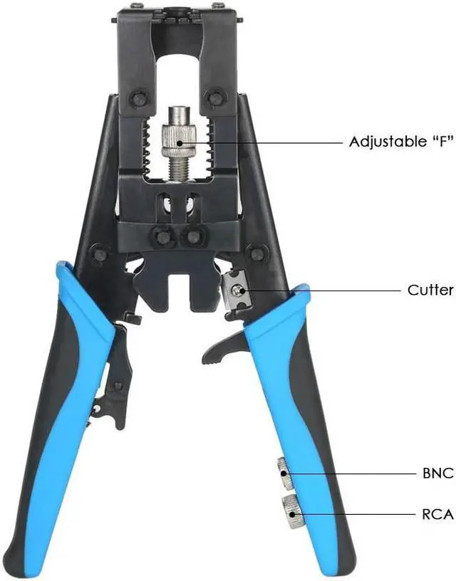 Alt view image 4 of 5 - Multifunctional Coax Compression Connector Adjustable Tool Cable Crimping Pliers Wire Cutter for F BNC RCA RG58 RG59 RG6 - Blue