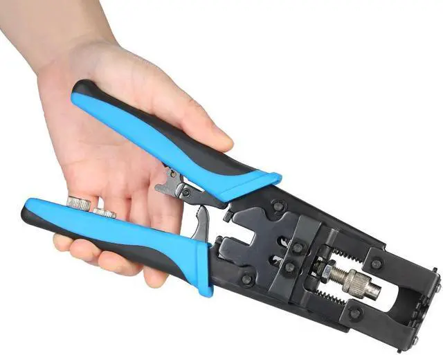 Alt view image 3 of 5 - Multifunctional Coax Compression Connector Adjustable Tool Cable Crimping Pliers Wire Cutter for F BNC RCA RG58 RG59 RG6 - Blue