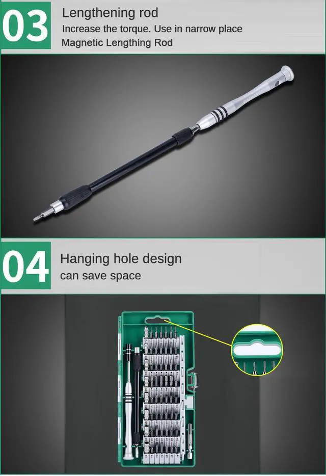 Alt view image 7 of 7 - ELECALL S2 Material 61 in 1 screwdriver Bit Magnetic Driver Kit Precision Screwdriver set Hand Tools for Phone Electronics Repair Tool Kit
