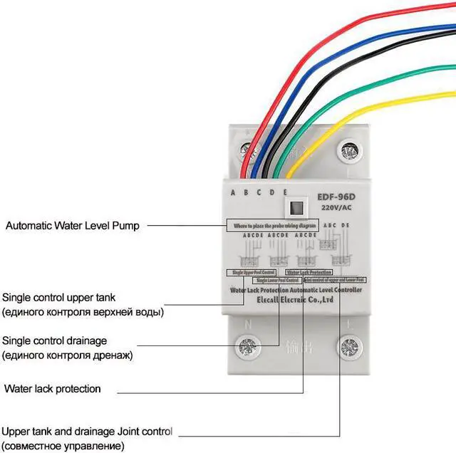 Alt view image 4 of 6 - ELECALL EDF-96D Din Rail Mount Float Switch Auto Water Level Controller AC220V 5A Water Pump Controller - 5M Sensor Cables