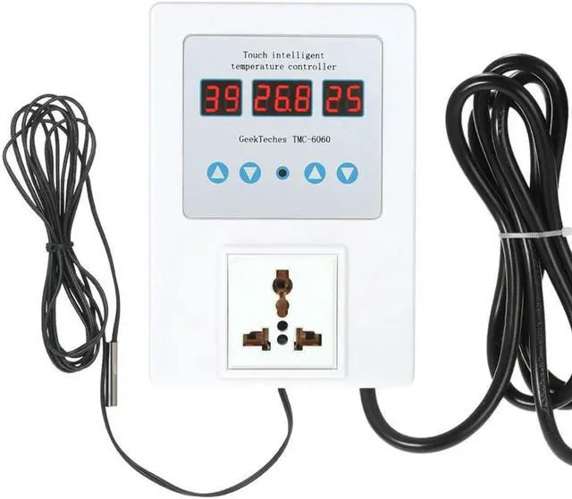 Alt view image 2 of 6 - GeekTeches TMC-6060 AC110-240V 10A High Precision Touch Control LED Digital Intelligent Temperature Controller Outlet Pre-wired cord Thermocouple Thermostat Heating Cooling Control Switch with Socket