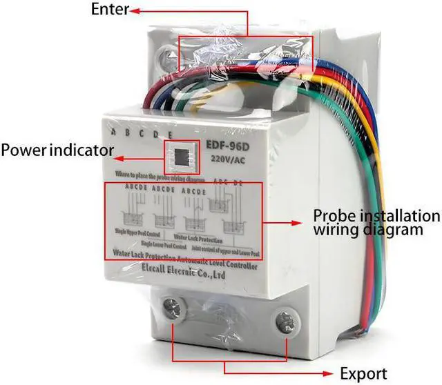 Alt view image 2 of 6 - ELECALL EDF-96D Din Rail Mount Float Switch Auto Water Level Controller AC220V 5A Water Pump Controller - 5M Sensor Cables