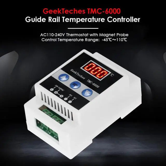 Alt view image 5 of 7 - GeekTeches TMC-6000 110-240V Guide Rail Digital Temperature Controller Thermostat Refrigeration Heating Temperature Control Magnet Probe