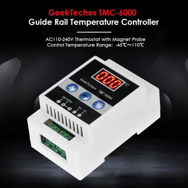 Alt view image 5 of 7 - GeekTeches TMC-6000 110-240V Guide Rail Digital Temperature Controller Thermostat Refrigeration Heating Temperature Control Water Drop Probe