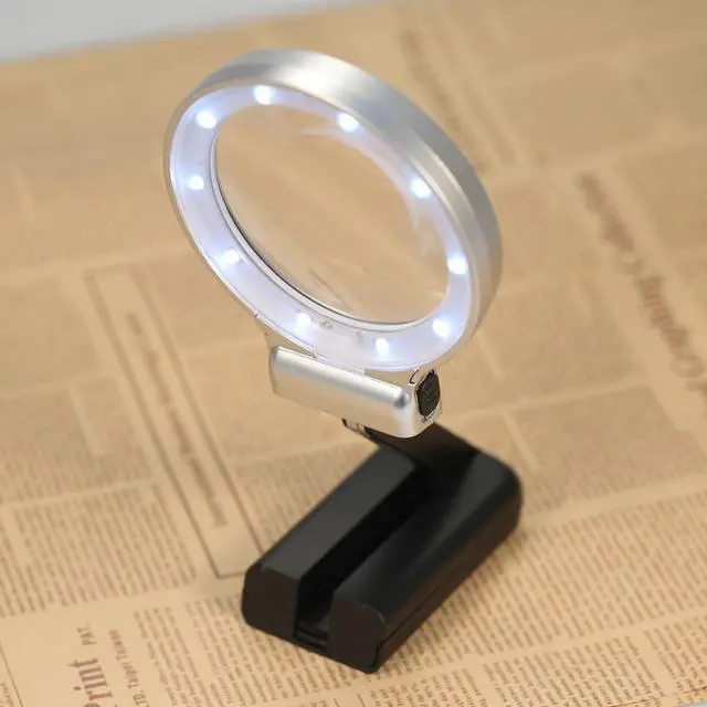 Alt view image 3 of 6 - 2 in 1 Multifunctional Folded Magnifier 10pcs LED Lighted Magnifier Practical Handheld and Unfolded Stand Magnifying Tool