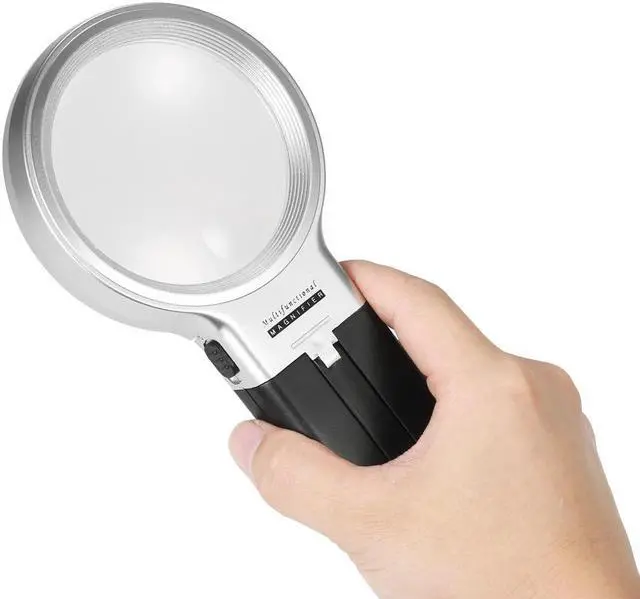 Alt view image 2 of 6 - 2 in 1 Multifunctional Folded Magnifier 10pcs LED Lighted Magnifier Practical Handheld and Unfolded Stand Magnifying Tool