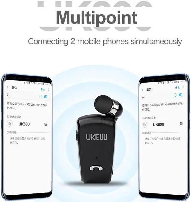 Alt view image 6 of 7 - Retractable Wireless Bluetooth Earbud Headset with Built-in Microphone - White