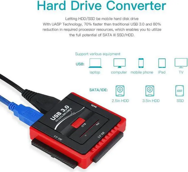 Alt view image 4 of 6 - USB 3.0 To SATA/IDE Adapter Hard Drive Converter for Universal 2.5/3.5 HDD/SSD Hard Drive Disk With Power Supply