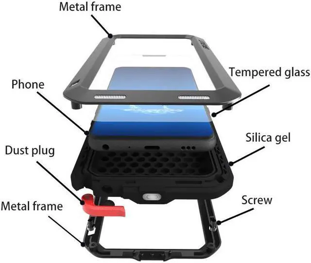 Alt view image 6 of 7 - LOVE MEI Aluminum Metal Case For LG G7 Cover Powerful Armor Shockproof Life Waterproof Case For LG G7 (Red)