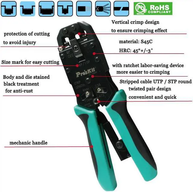 Alt view image 3 of 3 - Proskit CP-200R Professional Modular Crimping Tool Plier Cable Cutter Stripper Multitool Electrician Hand Tools