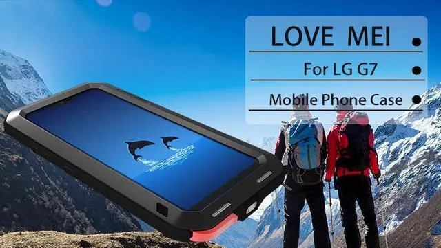 Alt view image 2 of 7 - LOVE MEI Aluminum Metal Case For LG G7 Cover Powerful Armor Shockproof Life Waterproof Case For LG G7 (Red)
