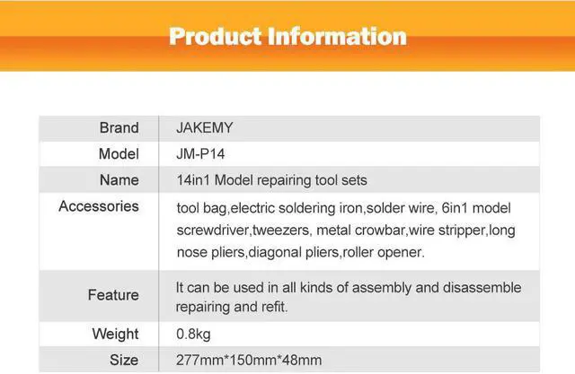 Alt view image 7 of 7 - JAKEMY 14Pcs Repair Tools Kit For DJI phantom 4 Helicoper UAV Glider Electronic Maintenance Tools Set