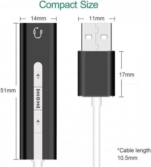 Alt view image 3 of 3 - 2-in-1 USB External Sound Card 3.5mm USB Audio Interface Microphone Headphone Adapter for PC Laptop - Black
