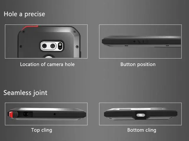 Alt view image 6 of 7 - Love Mei Armor Metal Case For LG V30 Plus Cover Powerful Aluminum Shockproof Life Waterproof Case For LG V30 Plus Case (Black)