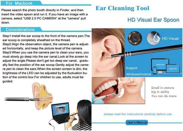 Alt view image 4 of 6 - 2 in 1 USB Port Ear Nose camera Endoscope 5.5mm Visual Lens Mini Borescope Earpick Otoscope Endoscope for PC Windows