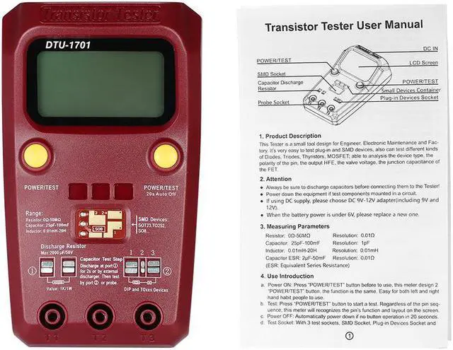 Alt view image 2 of 7 - Handheld LCD Digital multimeter Transistor Tester SMD Resistance Diode Inductance Capacitance ESR Meter