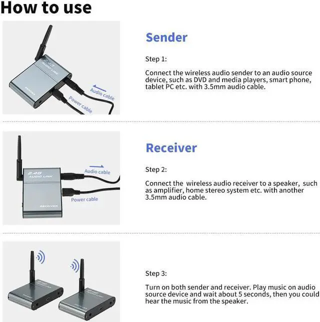 Alt view image 4 of 7 - 2.4G Digital Wireless Audio Transmitter Sender & Receiver Adapter Speaker for HiFi Home Audio Stereo Music Streaming Sound Systems