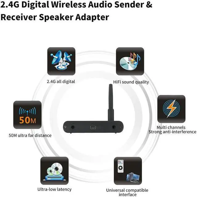 Alt view image 3 of 7 - 2.4G Digital Wireless Audio Transmitter Sender & Receiver Adapter Speaker for HiFi Home Audio Stereo Music Streaming Sound Systems
