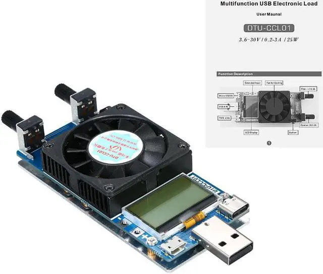 Alt view image 5 of 6 - 0.2A~3A 35W LCD USB Electronic Load Tester Module with Cooling Fan Adjustable Constant Current Resistance Power Battery Tester