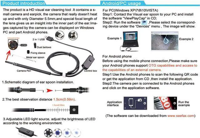 Alt view image 3 of 6 - 2 in 1 USB Port Ear Nose camera Endoscope 5.5mm Visual Lens Mini Borescope Earpick Otoscope Endoscope for PC Windows