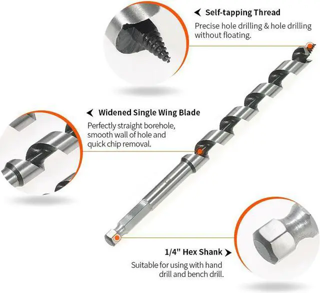 Alt view image 7 of 7 - 5PCS 200mm Super Long Auger Drill Bit Quick Change Hexagonal Shank Woodworking Auger Bits Set Quality Power Tools + Storage Box