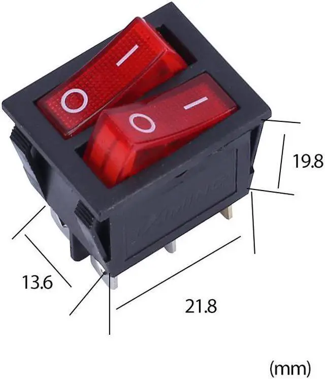 Alt view image 3 of 5 - ELECALL 15A250V 20A125V KCD8-212N Red Button Rocker Switch 6 Pin Rocker Power Switch Double Rocker Switch 10pcs/lot