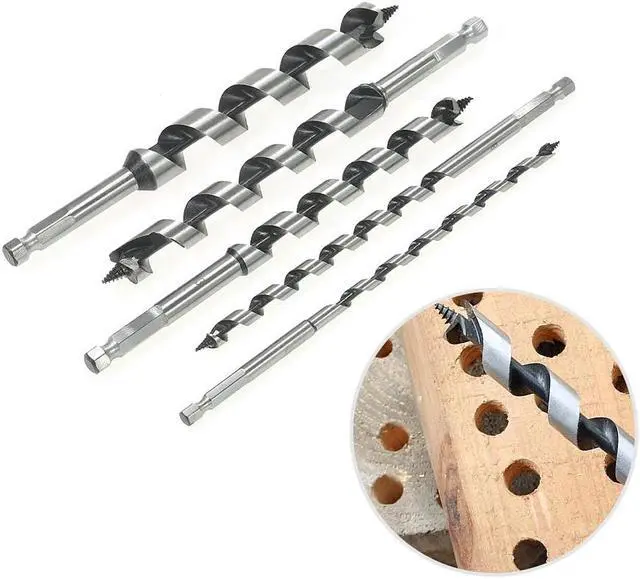 Alt view image 6 of 7 - 5PCS 200mm Super Long Auger Drill Bit Quick Change Hexagonal Shank Woodworking Auger Bits Set Quality Power Tools + Storage Box
