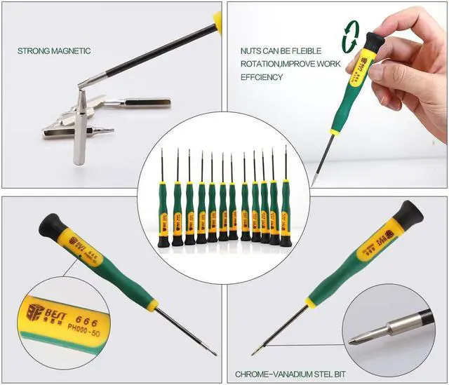 Alt view image 2 of 6 - BST-666 12 In 1 Torx T2,T3,T4,T5,T6,T8,Phillips PH00,PH000,Pentalobe 5-Point 0.8,1.2,Slotted 2.0,Y2.5 Precision Screwdrivers Set