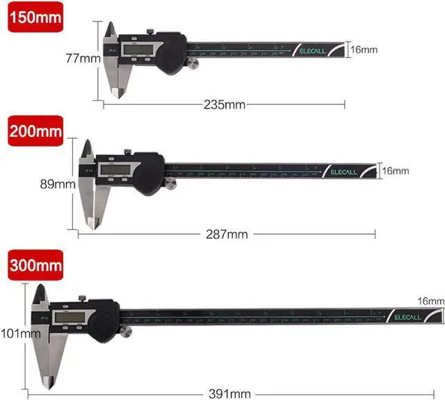 Alt view image 3 of 6 - ELECALL Digital Vernier Caliper 200mm Electronic Stainless Steel Caliper Waterproof IP54 Digital Messschieber Paquimetro