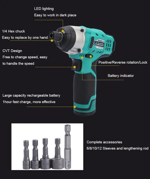 Alt view image 2 of 7 - PT-1207G 12V Lithium Electric Drill Screwdriver Multifucntion Power Tool kit for Household Impact Cordless Driver
