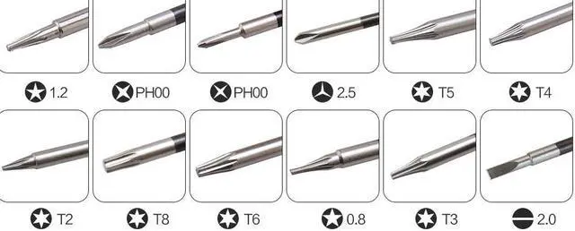 Alt view image 4 of 6 - BST-666 12 In 1 Torx T2,T3,T4,T5,T6,T8,Phillips PH00,PH000,Pentalobe 5-Point 0.8,1.2,Slotted 2.0,Y2.5 Precision Screwdrivers Set