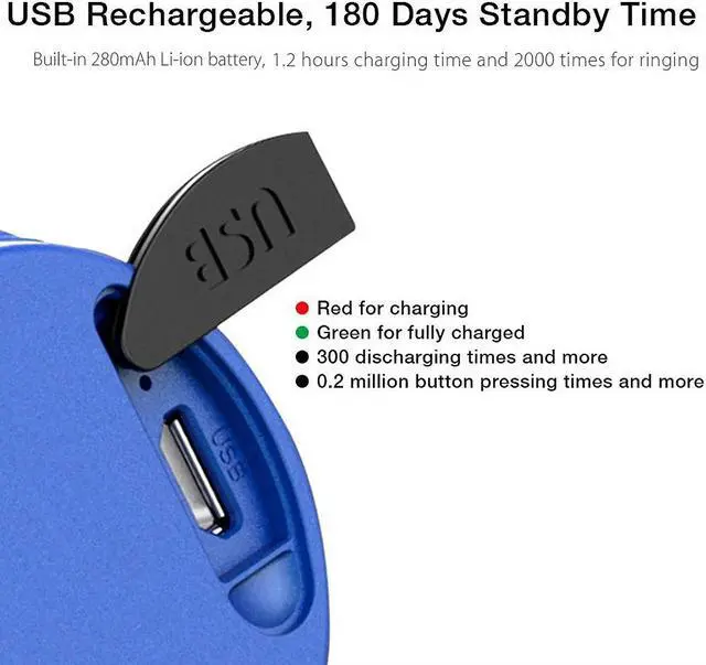 Alt view image 6 of 7 - Rechargeable Waterproof Electronic Bicycle Horn Loud Volume Cycling Handlebar Electric Bike Ring Mini Alarm Bell - Blue