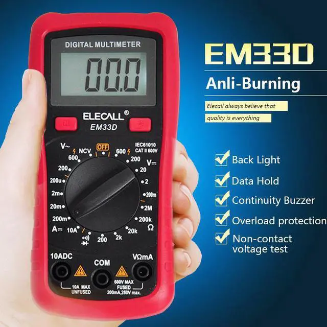 Alt view image 2 of 7 - ELECALL 3 1/2 Multimeter EM33D AC/DC 600V 1999 Counts Backlight Data Hold NCV Voltage Detection Overload Protection