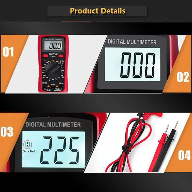 Alt view image 6 of 7 - ELECALL 3 1/2 Multimeter EM33D AC/DC 600V 1999 Counts Backlight Data Hold NCV Voltage Detection Overload Protection