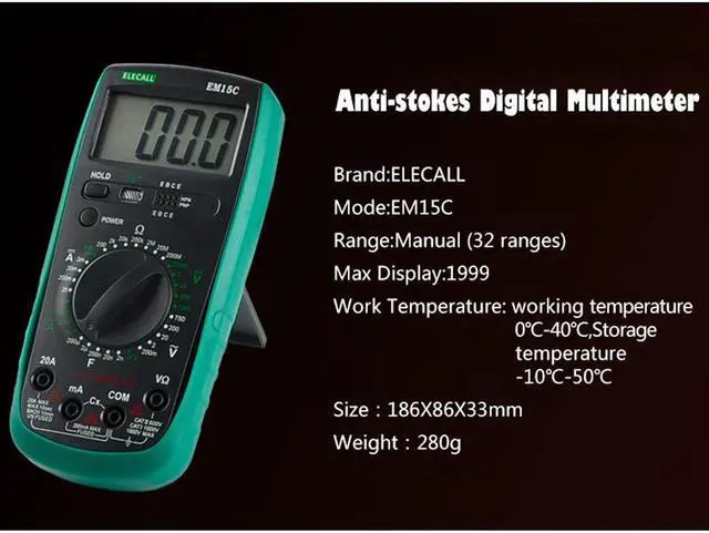 Alt view image 4 of 7 - ELECALL EM15C 2000 Counts Multimeter Plastic Shell LCD Display AC/ DC Testing Auto Power Off Digital Multimeter