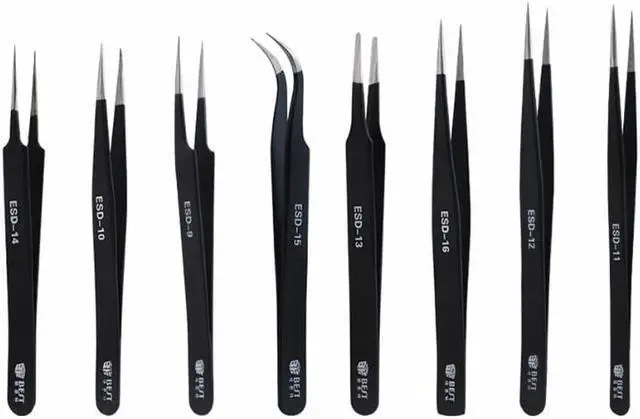 Main image of 8pcs/lot BGA Precision ESD Tweezers Set Stainless Steel anti-static Tweezers Repair Tool Soldering Station Welding Assist