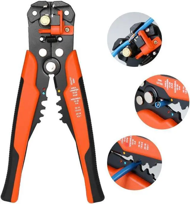 Alt view image 3 of 6 - Multi-functional 8" Self-adjusting Cable Wire Stripper With Cutter & Crimper Automatic Wire Stripping Pliers Crimping Tool 10-24AWG - Orange