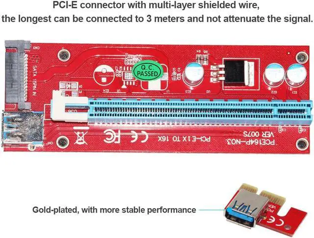 Alt view image 2 of 5 - 0.6M PCI-E 1X to 16X Riser Card Extender PCI Express Adapter USB 3.0 Cable 15Pin SATA for Bitcoin Mining Machine bitcoin pc