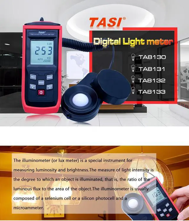 Alt view image 2 of 6 - TASI TA8133 200,000Lux Digital LCD Pocket Light Meter,tachometer luxmeter Lux/FC Measure Tester tachometer luxmeter