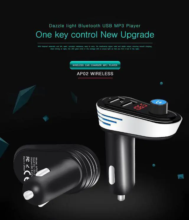 Alt view image 4 of 6 - Bluetooth Car MP3 Player Handsfree Phone FM Transmitter Cigarette Lighter Car Bluetooth LED Lights USB Speaker With Microphone (White)