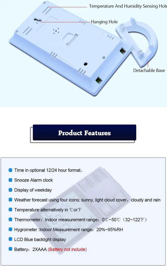 Alt view image 4 of 7 - OUTEST Digital Temperature Humidity clock Weather forecast station meter with weather station barometer Alarm clock CX-505 (Black)