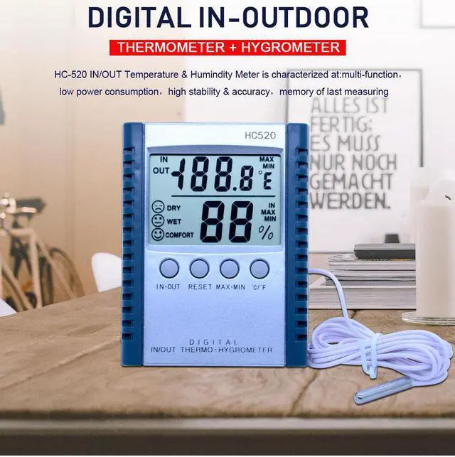 Alt view image 2 of 5 - OUTEST HC520 Digital Indoor/Outdoor Thermometer Hygrometer Temperature Humidity Meter LCD Weather Station With Sensor