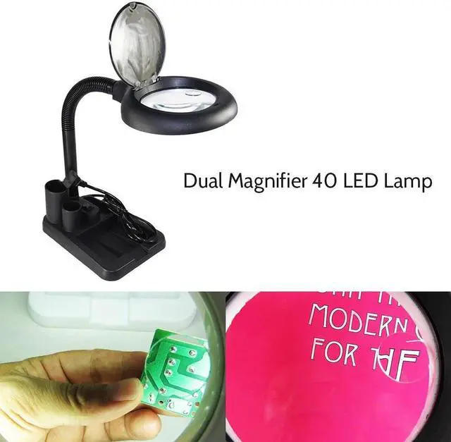 Alt view image 6 of 6 - AC220V 6W 40 LEDs 5X/10X Magnifier Glass Desk Lamp with Gadget Storage Design