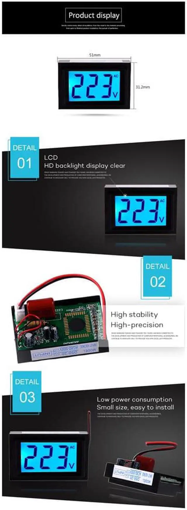 Alt view image 2 of 7 - ELECALL D50-20 AC 80-500V High Precision LCD Digital Display AC Voltmeter Amp Volt Current Meter Tester