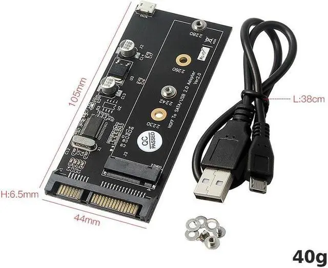 Alt view image 3 of 4 - NGFF to SATA/USB2.0 Adapter Card Fit 2230 2242 2260 2280 SSD with B-key/B+M-key Converter Card for SSD with USB Cable