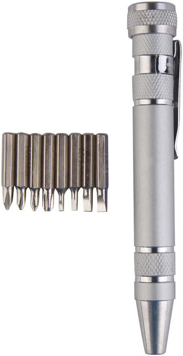 Main image of Portable Screwdriver Set 8 in 1 Aluminum Multi-Tool Phone Screw Driver Pen Set Tools Precision Phone Repair Tool Kit - Silver
