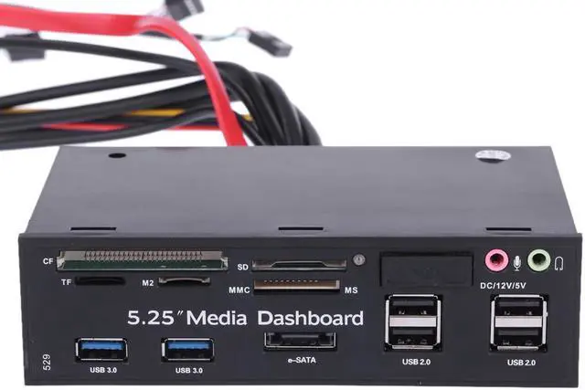 Alt view image 5 of 6 - 5.25"All-in-One Media Dashboard Multi-Function Front Panel Card Reader USB 2.0 and USB 3.0 ESATA Black Color